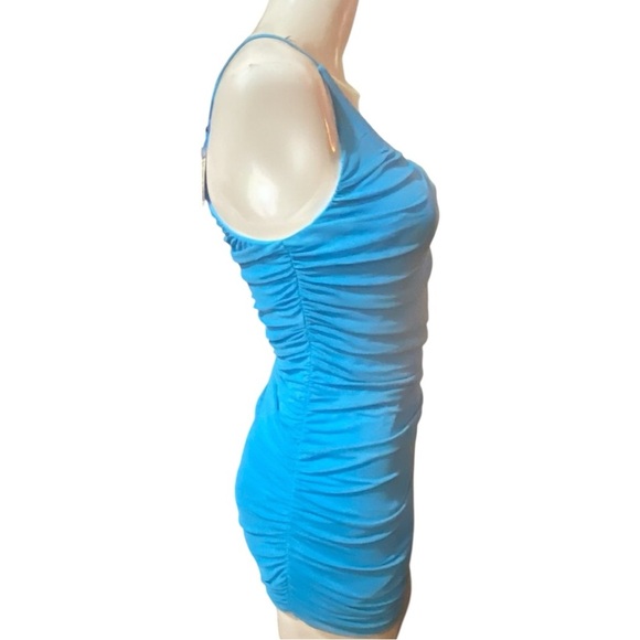 Princess Polly Blue Asymmetrical Ruched Bodycon Dress Size 6 - Picture 4 of 12